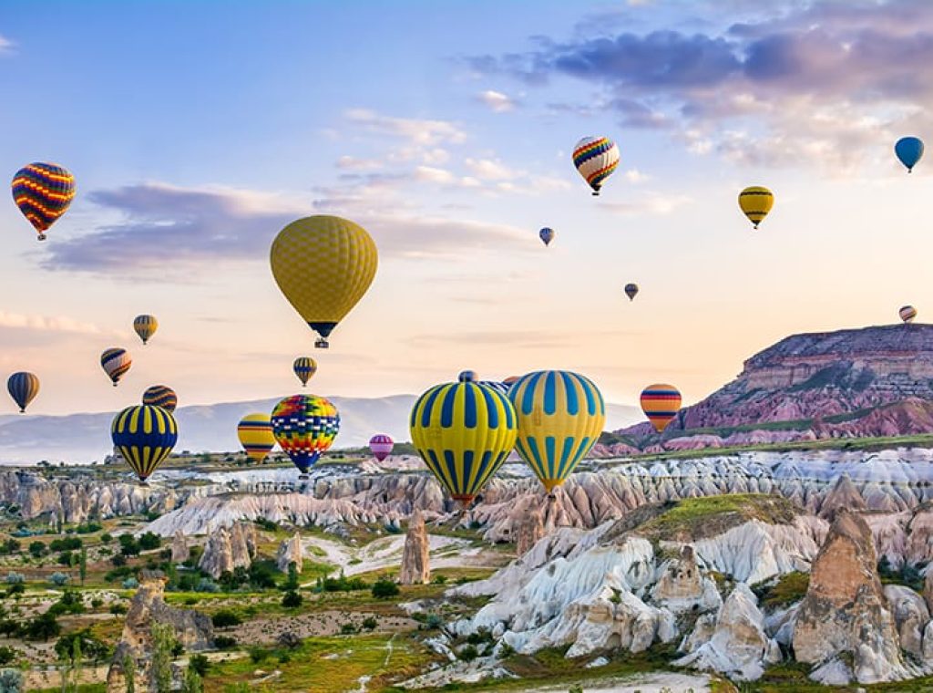 The great tourist attraction of Cappadocia - balloon flight. Cappadocia is known around the world as one of the best places to fly with hot air balloons. Goreme, Cappadocia, Turkey